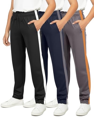 Real Essentials 3 Pack: Boys' Tricot Open Bottom Fleece-Lined Sweatpants with Pockets