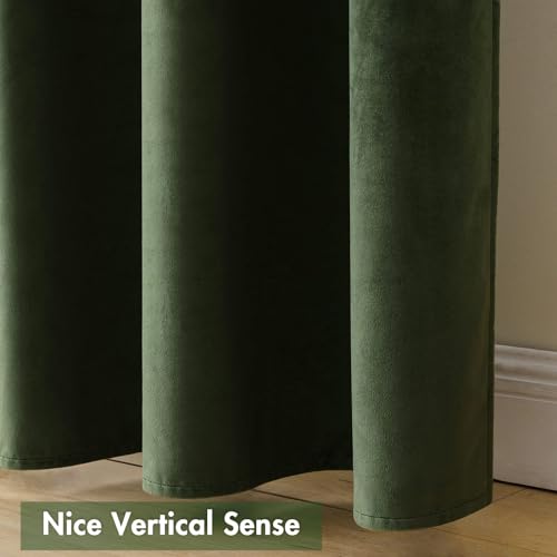 Image of MIULEE Olive Green Blackout Velvet Curtains Drapes 96 Inch Long 66 inchx96 inch | Luxurious Bedroom Living Room Decor, Room Darkening, Thermal Insulated, Rod Pocket Design, Super Soft Fabric