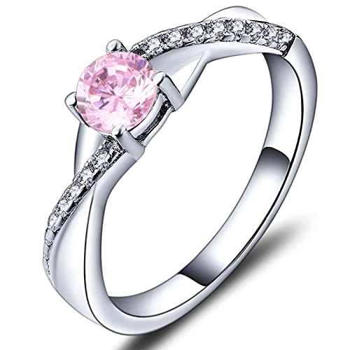 YL Anillo de Compromiso Plata de Ley 925 con Octubre Piedras de Nacimiento de Circonita Rosa...