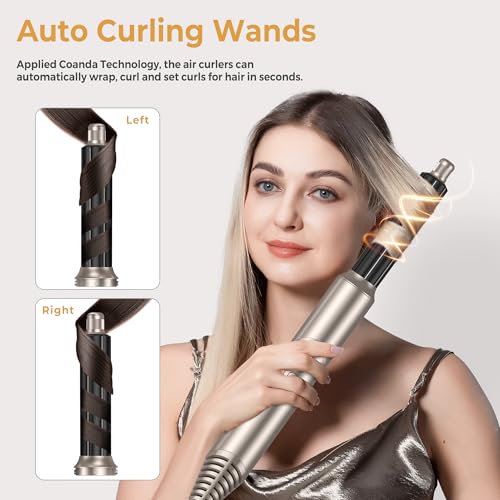 UKLISS 6 in 1 Magic Air Styler Hair Dryer Brush with Diffuser Air Curling Wands Volumizing Brush Blow Dryer Nozzle Straightener Comb Curlers Hair Styler Hairdryers for Women Gifts, Gold - Image 4