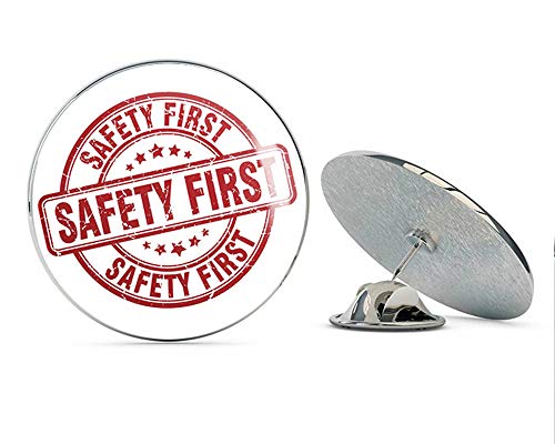 Cool Vintage Informative Stamp Sign Cartoon Icon - Safety First Round Metal 0.75