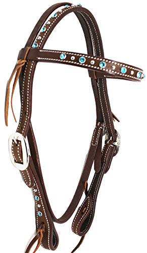 CHALLENGER Horse Western Show Tack Pony Leather Headstall w Turquoise Rhinestones 78RT14TR