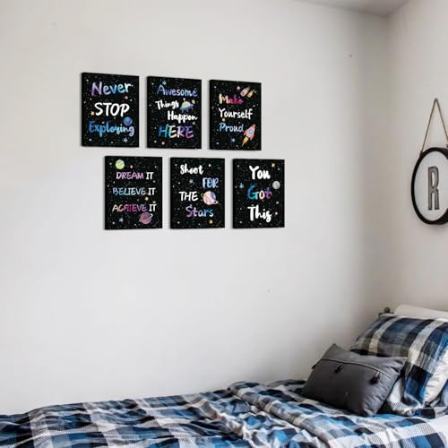 Image of CHDITB Space Themed Canvas Wall Art, Galaxy Inspirational Quotes Decor, Outer Space Motivational Framed Poster, Astronaut Room Wall Art, Celestial Kids Bedroom Decoration, Cosmic Nursery Prints 8 inchX10 inchX6