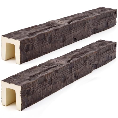 CroBlissful 2 Pack 3.5 W x 3.5 H x 48 L Faux Wood Ceiling Beams Polyurethane U-Beams Lightweight Rustic Wood Grain Beam Covers for Living Room Kitchen Entryway(Kona Brown Salvaged Timber)