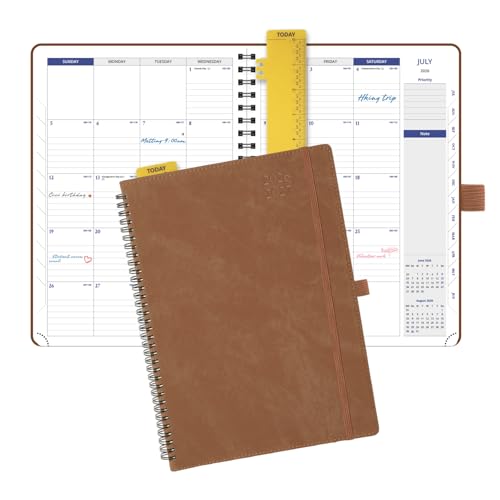 POPRUN 2026-2027 Monthly Planner, Large Size 8.25" x 11.75", from April 2026 - July 2027, Softcover Agenda Calendar, Appointment Book with PU Leather, Spiral Bound, Monthly Tabs, Inner Pocke