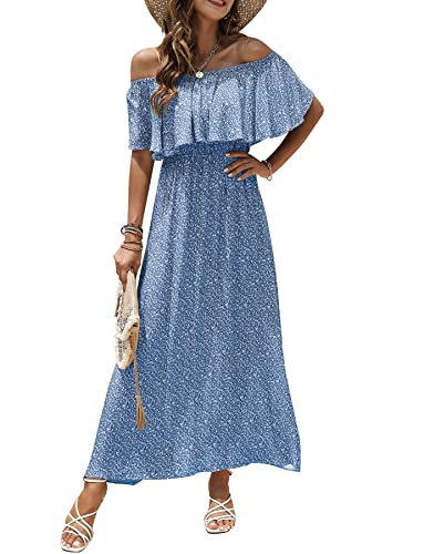 Image of Bluetime Womens Maxi Dress Off Shoulder Floral Print Boho Beach Long Summer Dresses