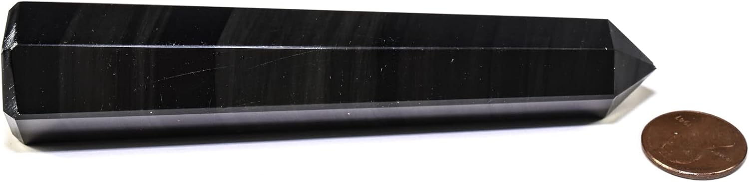 4.6" 90g Black Obsidian Obelisk Tower Polished Natural Sparkling Collectible Gemstone Crystal Mineral Specimen Wand - Mexico