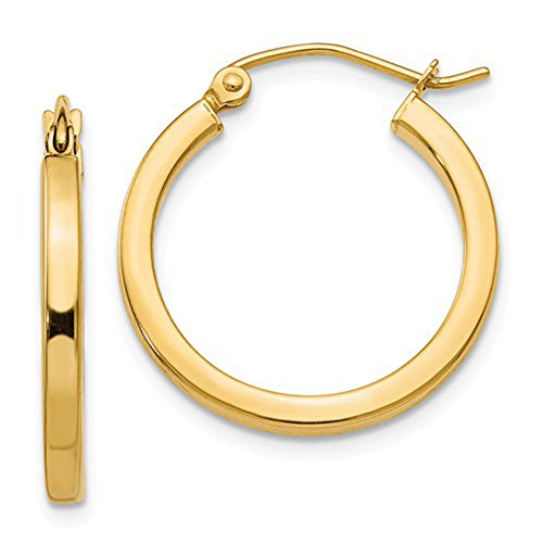 14K Yellow Gold Square-Tubed Hoop Earrings (2Mm Thick), (20Mm) #TOP16