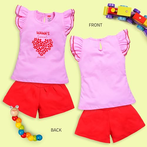 Image of LuvLap Baby Girls Regular Fit 100% Cotton Half Sleeves Girls Top CoSet Pack of 3