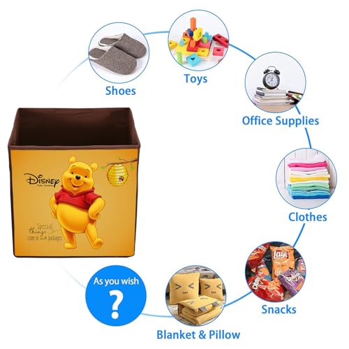 Image of Kuber Industries Collapsible Storage Box | Kids Toys Storage Organizer | Wardrobe Baskets for Clothes | Disney Pooh Print Print Foldable Box | Brown