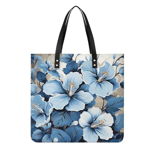 Sac seau souple pour femme en cuir végétalien imprimé hibiscus bleu chic
