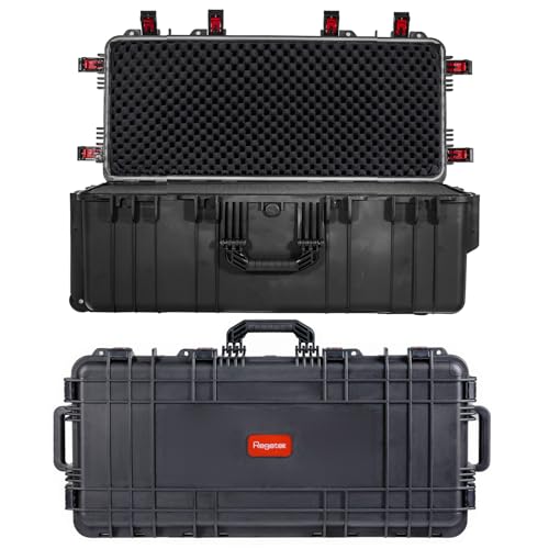 Regetek Waterproof Rolling Case 36 x 17.5 x 13.5 Inch, Hard Equipment Carring Case with Foam/Wheels/ 3 Large Handle for Camera, Tool, Crushproof, Dustproof, Lockable, Inner 32.1