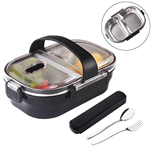 Arderlive Insulated Bento Box With portable utensils, 2-Compartment Leakproof Stainless Steel Lunch Container