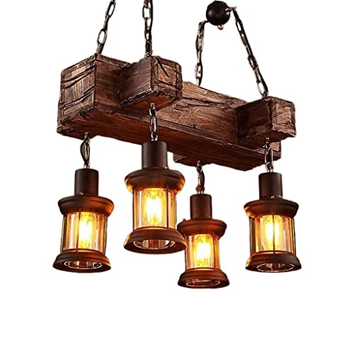 Plafonnier lustre suspendu en bois et métal antique style bar rustique chic