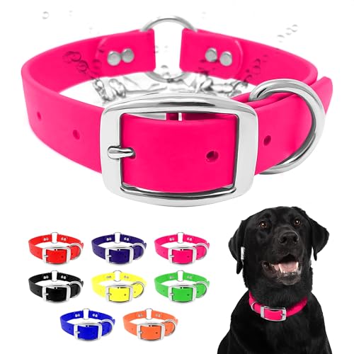 Collier de chien imperméable rose en vinyle taille moyenne avec double boucle - 2
