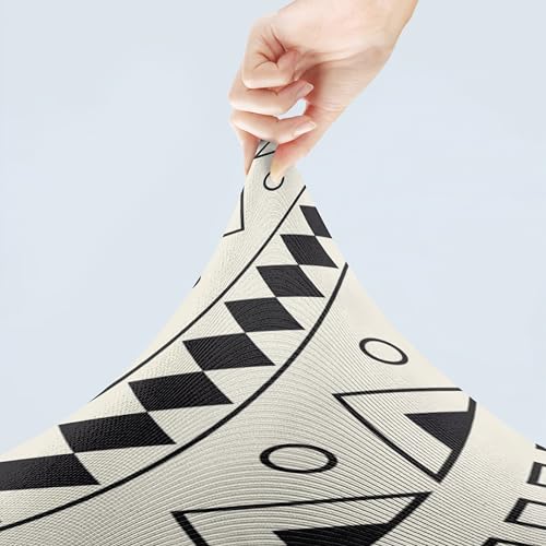 Image of Styleys Dining Chair Covers with Rectangular Table Cover | Waterproof Dining Table Cloth for Kitchen & Dining Room - 1 Table Cover + 4 Chair Cover, Black and Cream Tribal, XKFSZB-25A