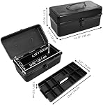 Tosnail Metal Tool Box, 14" Portable Empty Toolbox with Handle, Latch Closure and Removable Divided Storage Tray, Heavy Duty Craftsman Tools Organizer, Black