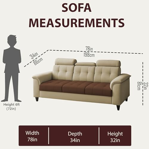 Image of Casaliving Ella 3 Seater Sofa Set for Living Room (Cream Brown Colour Fabric) Premium Fabric Sofa