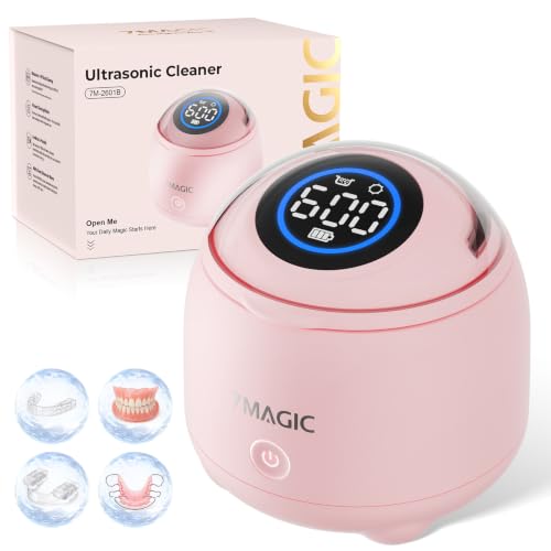 7MAGIC Cordless Ultrasonic Retainer Cleaner Machine, 48kHz, 200 ml, Pink
