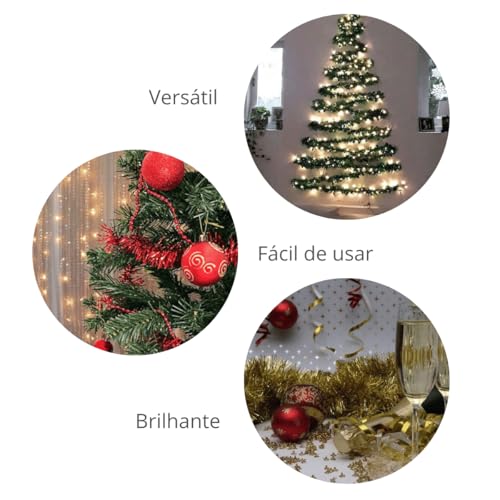Kit 10 Festão Metalizado 7 Fitas 5cm X 2 Metros Decoracao Natalina Enfeite Natal Festa (Vermelho)