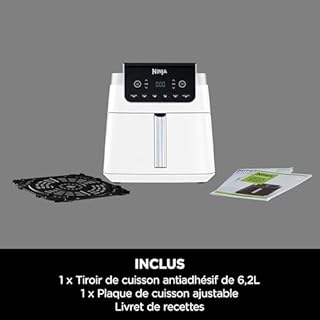 Ninja Air Fryer MAX PRO, 6.2L, sans huile, grand tiroir, rôtir, cuire, frire, familial, numérique, panier et plaque de cuisson compatibles lave-vaisselle, Blanc AF180EUWH