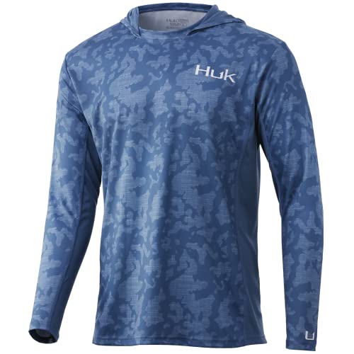 Huk Mens Icon X Camo Hoodie |Upf 50+ Long-Sleeve Fishing Shirt, Running Lakes - Titanium Blue, Large Us #TOP15