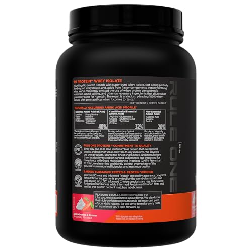 Image of Rule 1 Proteins R1 Protein Whey Isolate, Strawberries & Creme, 22 Servings | 25g of Protein from Whey Isolates and Hydrolysate isolates for Workout Recovery and anytime use