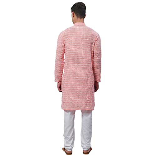 Image of SOJANYA (Since 1958 Men's Pure Cotton Blue Kurta with White Embroidery and White Pyjama Set