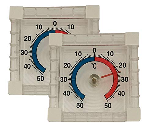 Iloda® 2X Fensterthermometer selbstklebend, transparent und analog ca....