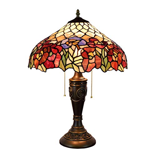 Image of Aioneer Tiffany Table Lamp Iron Lotus 16 Inch Stained Glass Shade Living Room Lamp Bedside Lamp