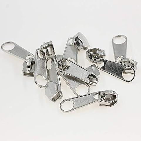 Leekayer 50PCS #5 Shiny Silver Pulls for Nylon Coil Zippers Metal Zipper Sliders for Jacket Luggage Purses Bags Bulk(Chrome) Brass Slider for Zipper Cover