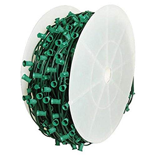 Queens of Christmas WL-C9-12G E17 Socketed C9 Cord Set on Green Wire with 12 Spacing for Decorative Lights, 1000