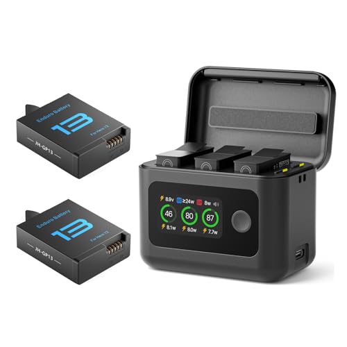 Treeboy Hero 13 Battery 2-Pack 2100mAh with 27W Fast Intelligent Bi-Directional Charging Hub for Gopro Hero 13 w/LCD Display Shows Battery SOC