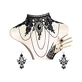Dolovely Gothic Lolita Retro Lace Choker Necklace Earrings Bracelet Wristband Black Flower Ring Clothing Accessories for Women