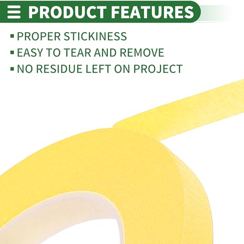 Image of Motoforti Universal Painters Tape Masking Master Tape 0.15cm /0.3cm /0.6cm /1.2cm /1.9cm x 55m Easy Removal Crepe Paper Yellow 5 Pcs