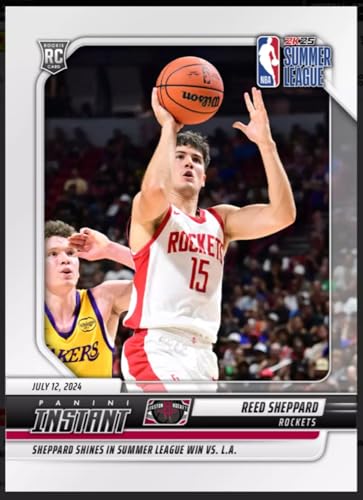 2024-25 Panini Instant Reed Sheppard #9 -RC Rookie Rockets Sheppard Shines in Summer League Win vs LA- Basketball Trading Card- Houston. Each Card Stamped 1 of 1018 on Back. Card Shipped in New Protective Screwdown Holder.