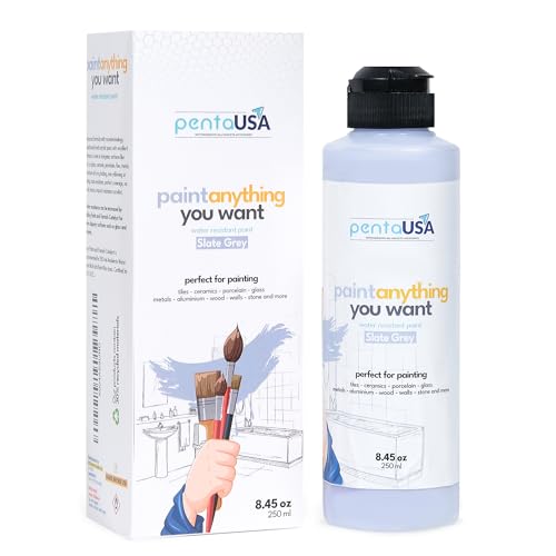 Comparison: Best Paint For Bathroom Countertop 7 PENTAUSA All in One Paint - Slate Grey, Waterproof Paint for Bathroom, Tub, Tile, Sink, Kitchen Cabinets, Countertops, Wet Surface, 8.45oz