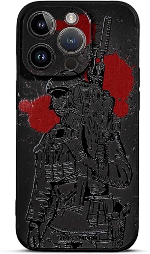 SIMPLYMDRN Slim for iPhone 14 Pro Case - Warrior Design - Cool Case for Men - Fighter Soldier Case - Slim and Flexible (Lieutenant Black)