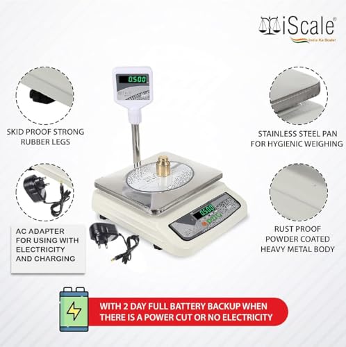 iScale i-05: 30kg Digital Chargeable Weighing Machine, Front & Pole Display, Stainless Steel Pan - Ideal for Shop with Certificate - image 3
