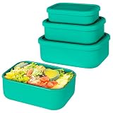 Keweis Silicone Food Storage Containers, Set of 3 Silicone Bento Lunch Box Containers with Lids, Har
