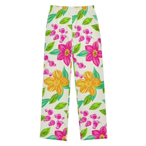 J JOYSAY Floral Berry Leaves Ivory Pajamas Pants Soft Long Pajama Bottoms Lounge Sleep Pants Size S-XL