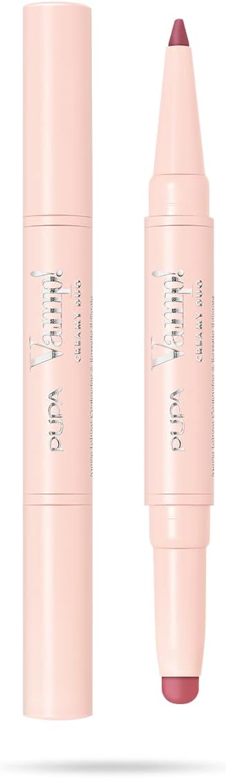 Pupa Milano Vamp! Creamy Duo, 008 Vintage Rose, 1 Pc - 2 in 1 Lipstick and Lip Pencil - Long Lasting - Lightweight - No-Transfer - Smooth Texture - Highly Pigmented