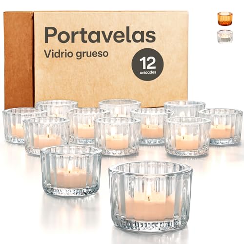 Praknu Portavelas de Cristal para Velas de Te - 12 Portavelas Pequeño para Decoración de Mesa - Resistentes & Ideal para Velas Decorativas, Hogar, Bodas (Transparente)