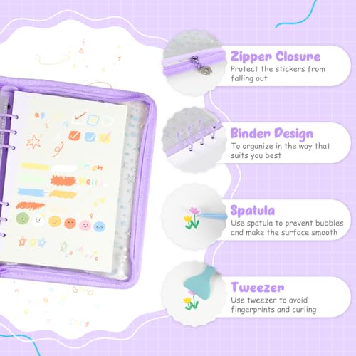 Image of 7 in 1 Sticker Storage Organizer, A5 Reusable Binder with Storage Sleeves, Sticker Book for Collecting Zipper Album Holder with Tools (Stickers Not Included)