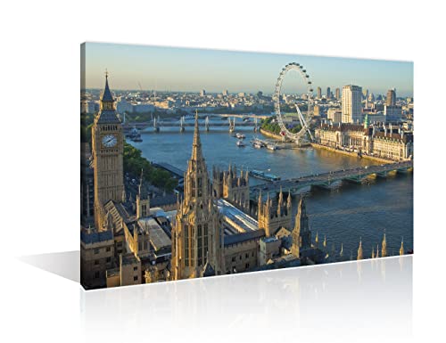 TISHIRON London England Skyline Bedroom Decor Big Ben Canvas Wall Art Thames River Wall Decorations for Living Room 1 Piece London England Wall Paintings Framed Ready to Hang (16''Wx 24''H)