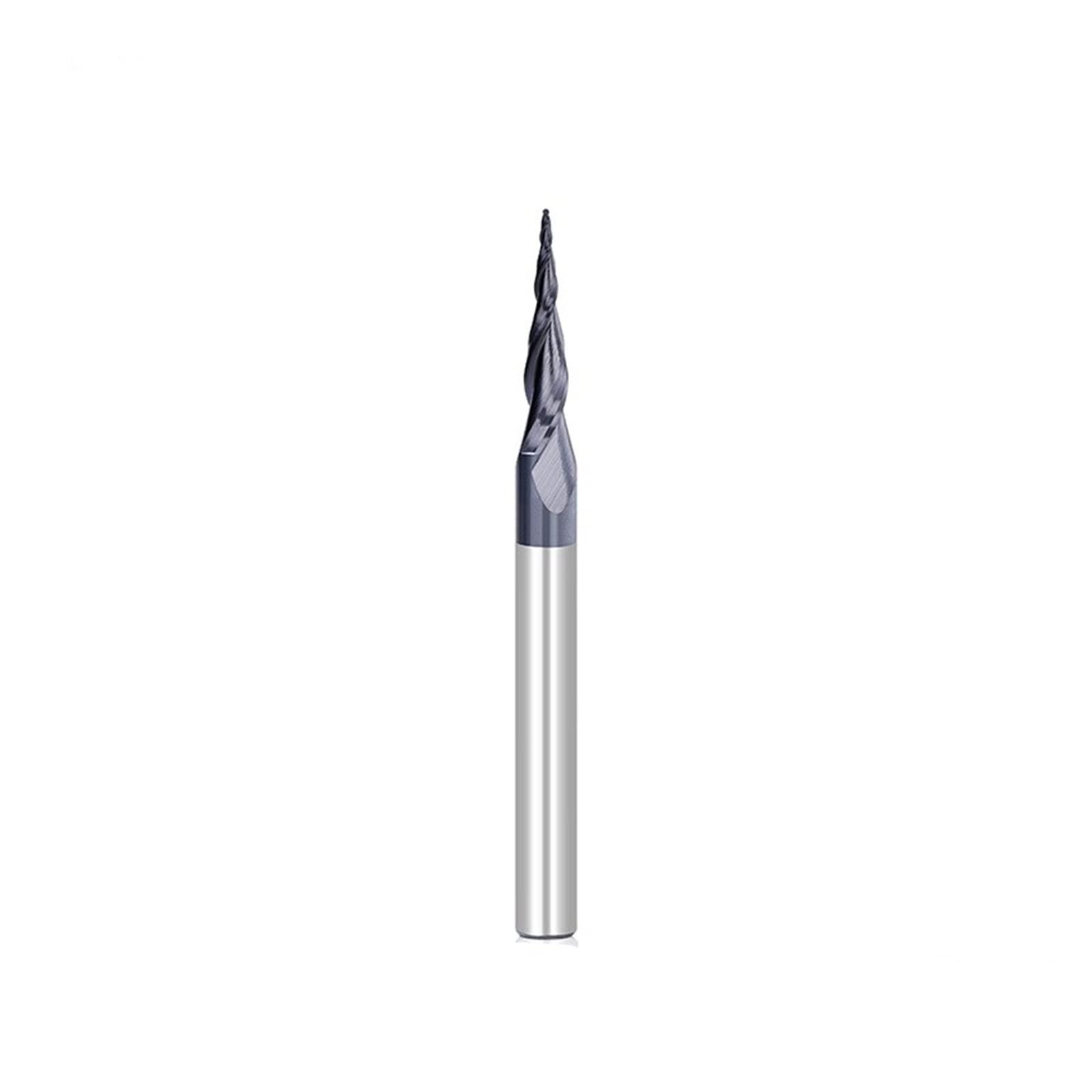 HYUJNAFZR 1pcs Tungsten Solid Carbide End Mill R0.4/R1.58 Tapered Ball Nose End Mill 2 Flute 6.35mm Shank Carbide Endmills Metal Milling Cutter