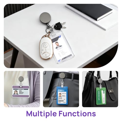 JEFURE 2-Pack Schlüsselanhänger Ausziehbar, Heavy Duty Metall Badge Reel mit Taschenclip, Einziehbarer Ausweishalter Schlüsselrolle mit 68cm Stahldrahtseil für ID Ausweishalter und Schlüssel