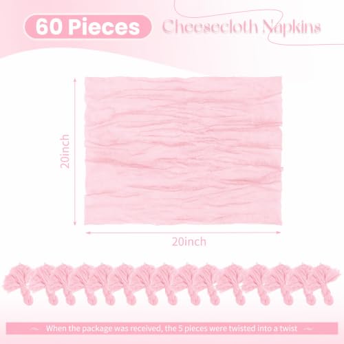 60 Pack Pink Cloth Napkins 20x20 Inch Cheesecloth Napkins Rustic Boho Gauze Dinner Napkin Cloth Washable Elegant Table Napkins for Wedding Party Bridal Baby Shower Table Decor by Lumaycens - Used condition - Image 2