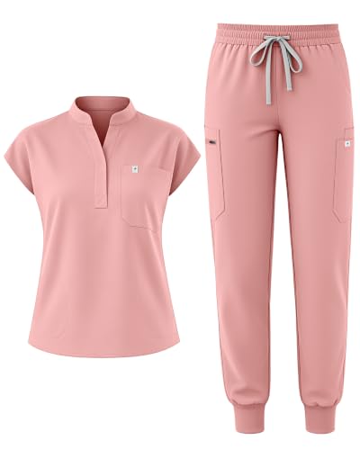 Reinwaete Medical Scrubs for Women Set - Soft Stand Collar Scrub Top & Pant