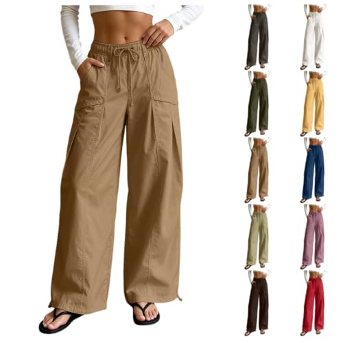 Rtdyvyuhb Women's Travel Pants with Pockets Wide Leg Drawstring Gym Baggy High Waisted Casual Elastic Waistband Sweatpants Khaki Large - image 1